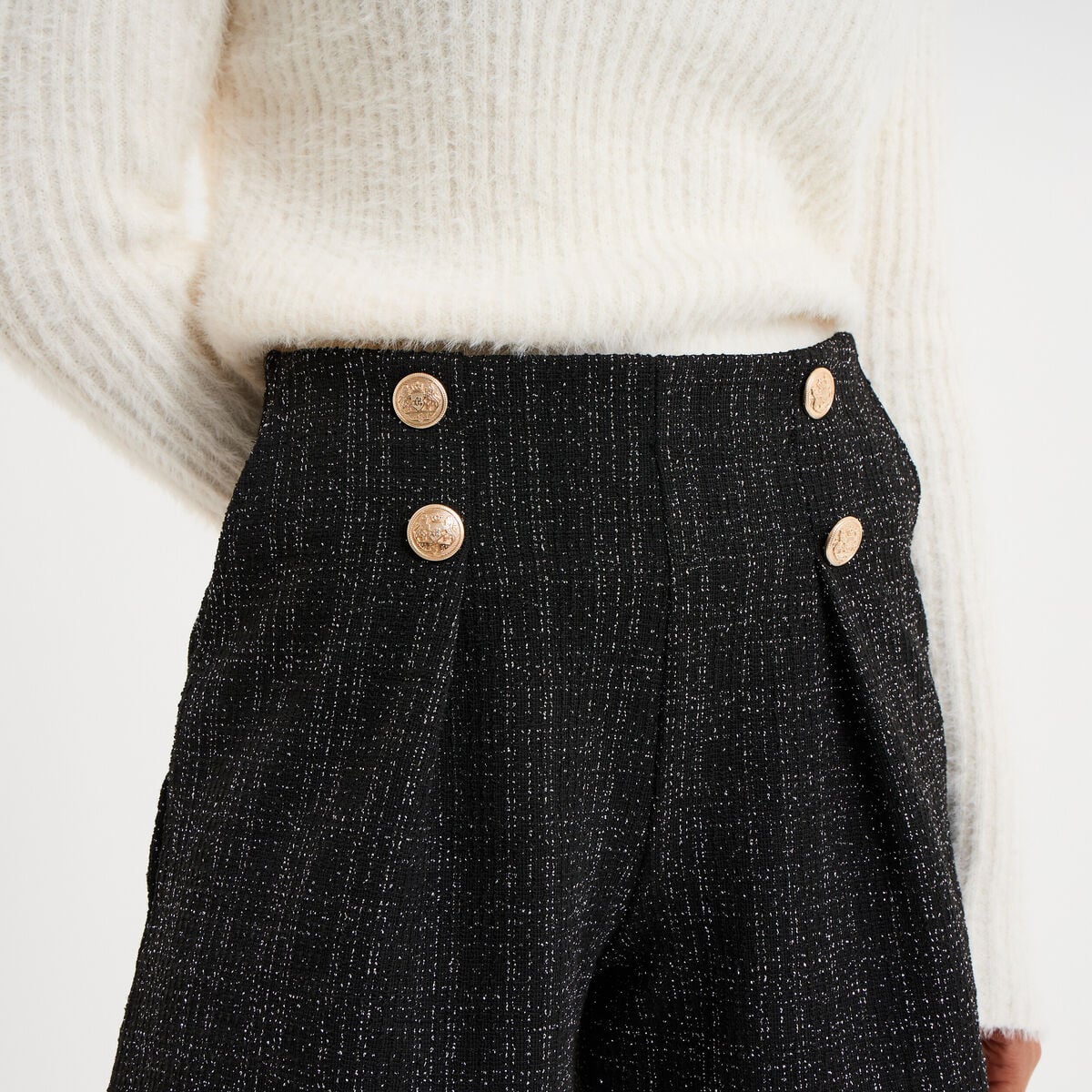 Short en tweed ajust&eacute;e &agrave; pont noir femme