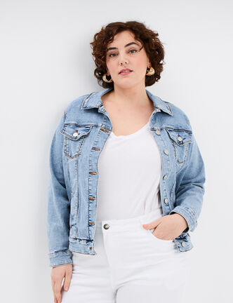 Veste en jean boutonnée Creeks denim double stone femme grande taille