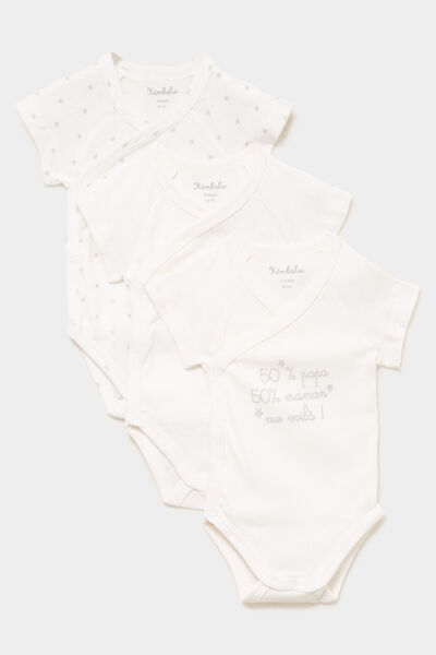 Lot 3 bodies crois&eacute;s coton effet velours blanc b&eacute;b&eacute;