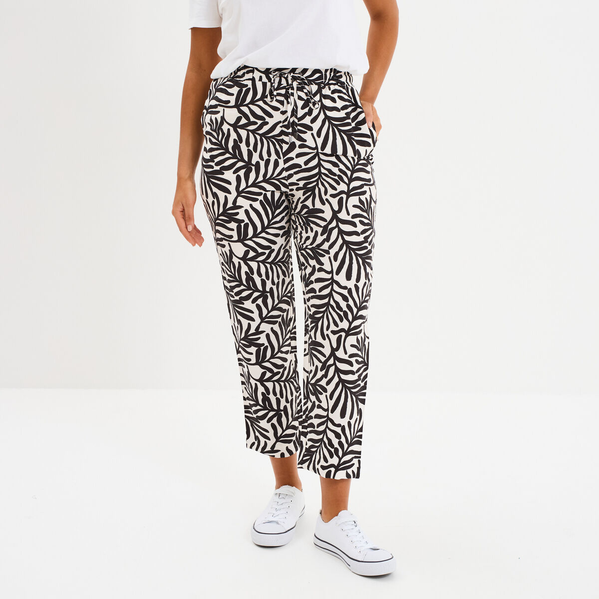 Pantalon fluide coupe cigarette blanc femme