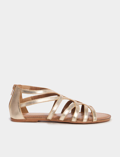 Sandales plates en cuir jaune or femme