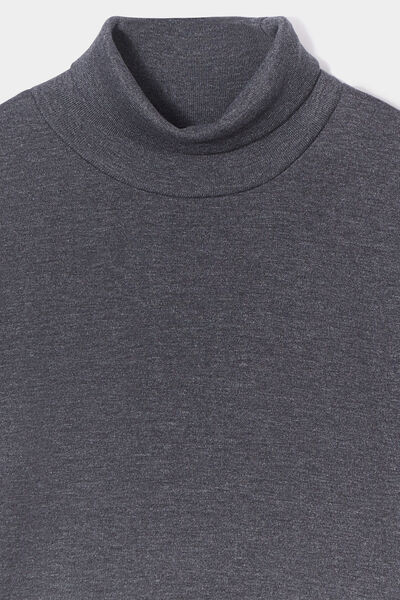 T-shirt coton col roul&eacute; manches longues gris fonc&eacute; gar&ccedil;on