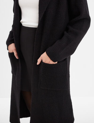 Gilet long à capuche manches longues noir femme