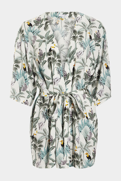 Déshabillé style kimono fluide ecru femme