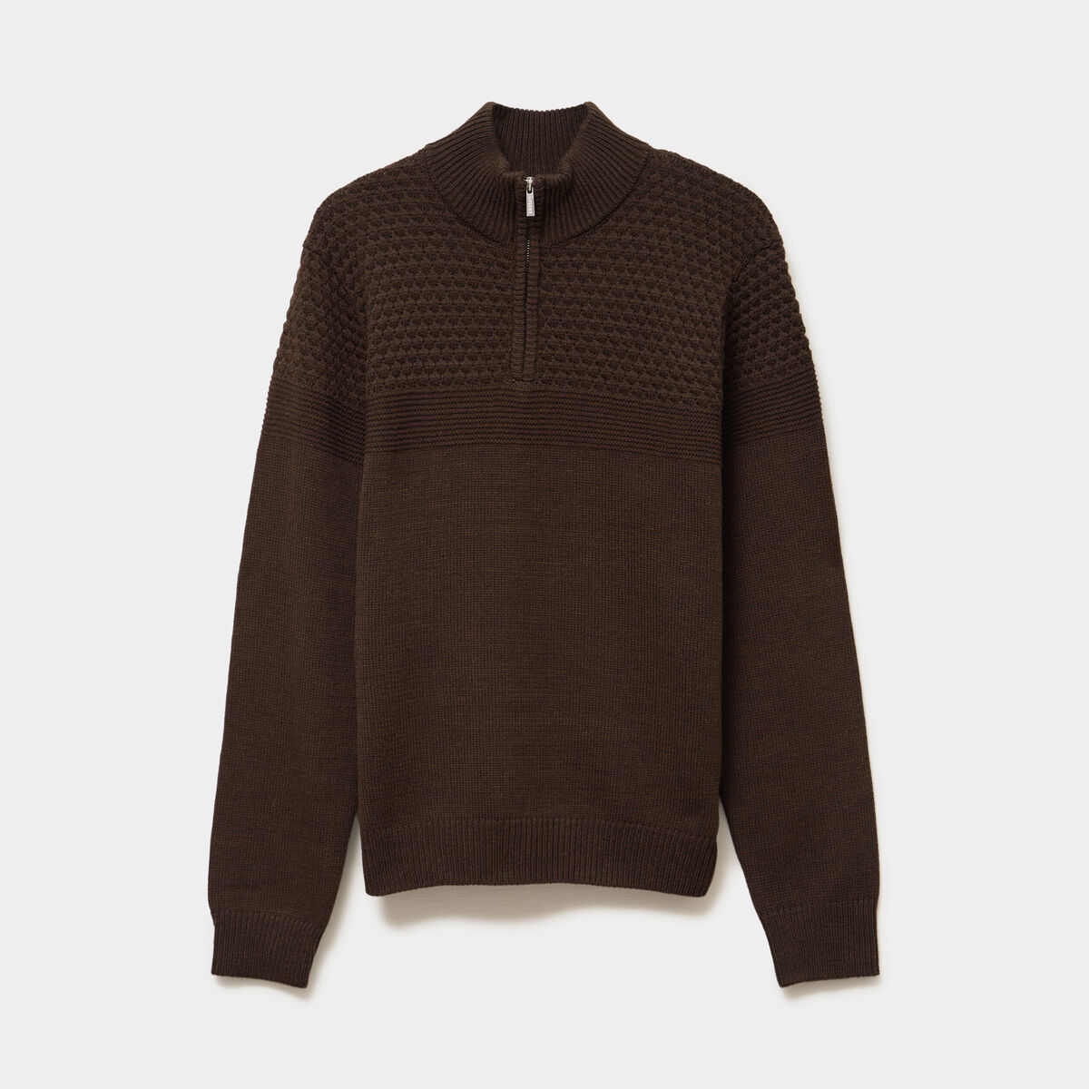 Pull col camionneur zipp&eacute; marron fonc&eacute; homme