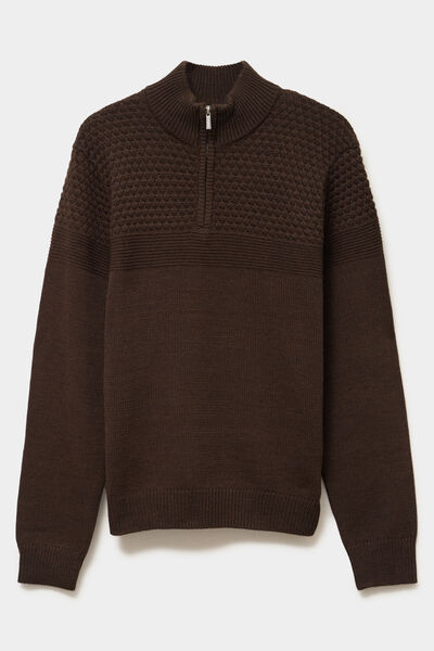 Pull col camionneur zipp&eacute; marron fonc&eacute; homme