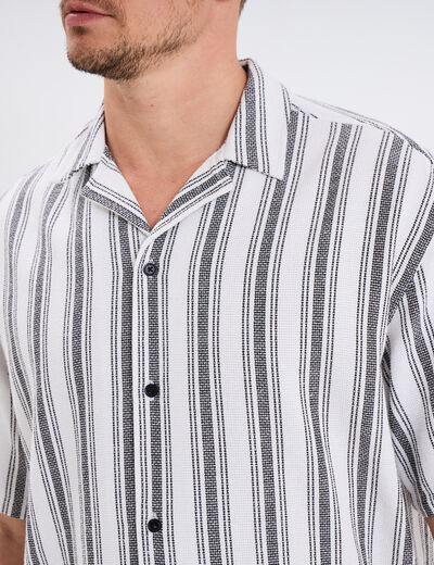 Chemise col cubain manches courtes coton blanc homme