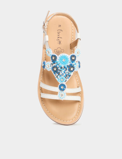 Sandales avec perles en cuir blanc fille