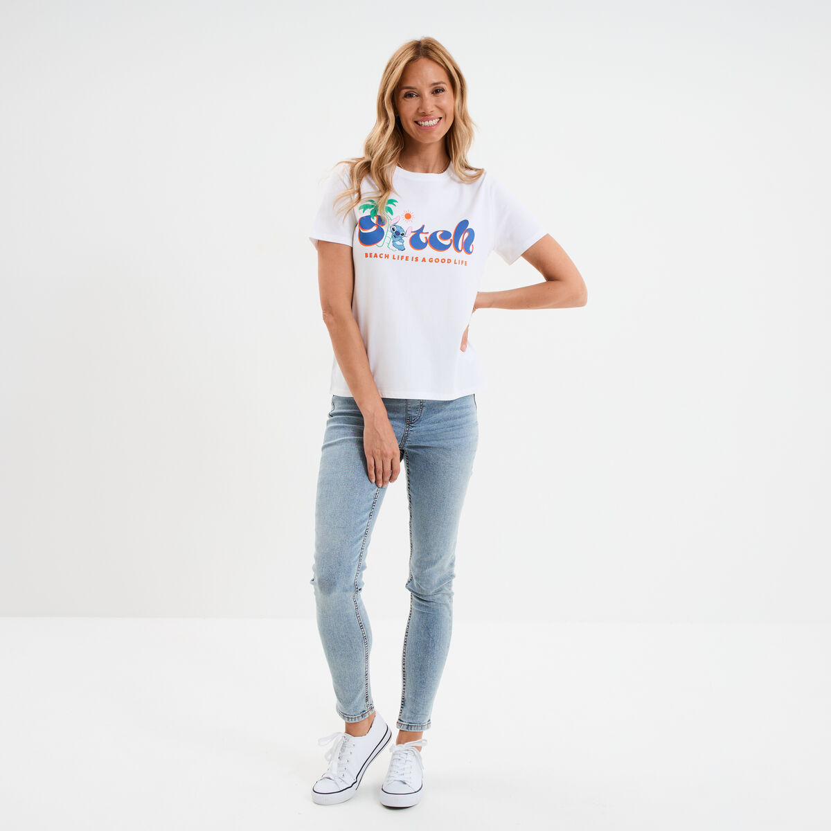T-shirt manches courtes Stitch blanc femme