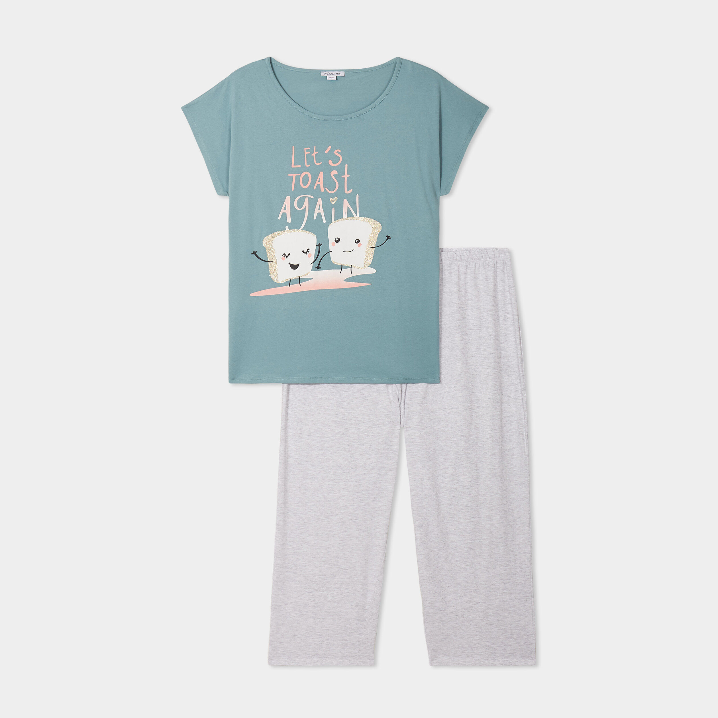 Ensemble pyjama corsaire 2 pièces coton bleu gris femme grande taille MODAVISTA