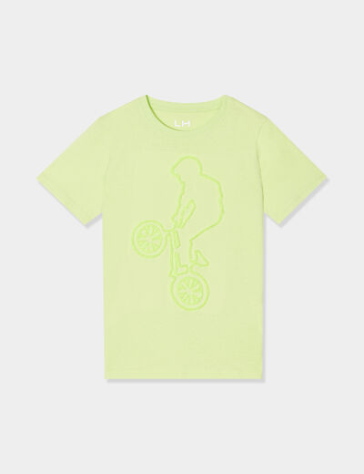 T-shirt avec col rond manches courtes vert fluo garçon