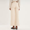 Pantalon wide leg cropped &agrave; boutons ivoire femme