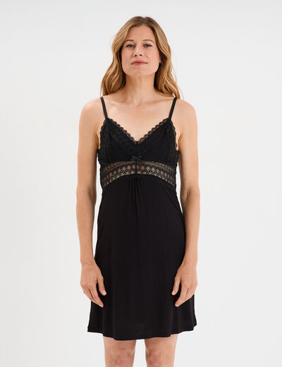 Nuisette courte avec dentelle noir femme