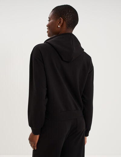 Sweat zipp&eacute; &agrave; capuche noir femme