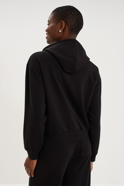 Sweat zipp&eacute; &agrave; capuche noir femme