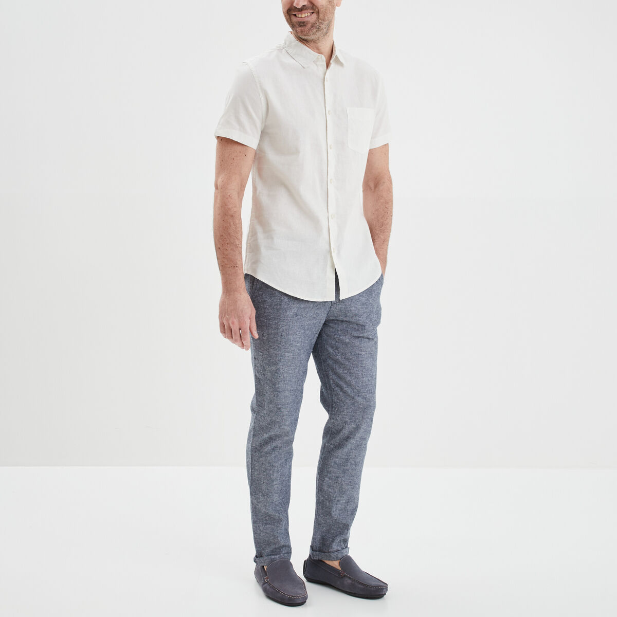 Chemise manches courtes lin m&eacute;lang&eacute; blanc homme