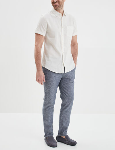 Chemise manches courtes lin mélangé blanc homme