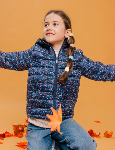 Doudoune l&eacute;g&egrave;re imperm&eacute;able &agrave; capuche bleu marine fille