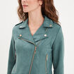 Veste courte esprit biker effet suédine vert foncé femme
