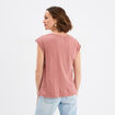 T-shirt coton col en V manches courtes vert clair femme