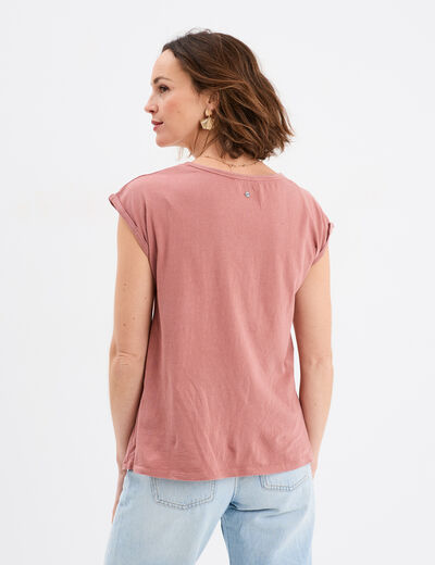 T-shirt coton col en V manches courtes vert clair femme
