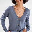 Gilet col en V boutonné bleu gris femme
