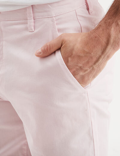 Pantalon chino droit stretch retroussé rose homme