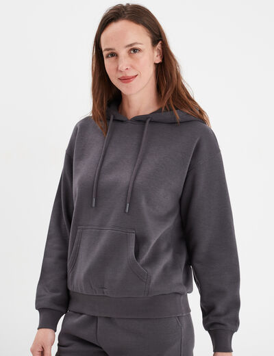 Sweat hoodie molleton à capuche gris foncé femme