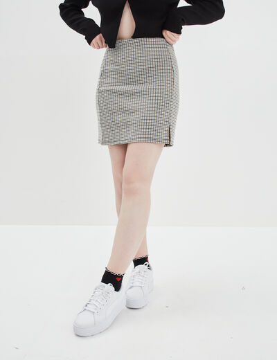 Jupe courte droite avec fente beige femme