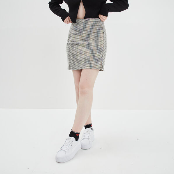 Jupe courte droite avec fente beige femme