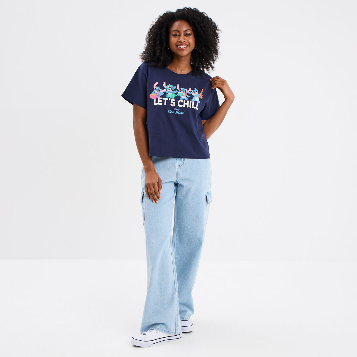 T-shirt manches courtes coton Stitch bleu marine femme