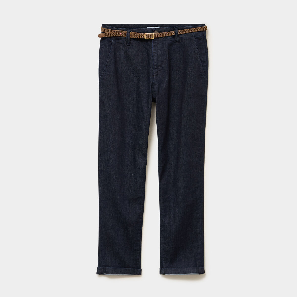 Jean chino droit avec ceinture denim brut femme