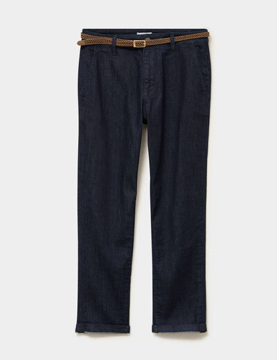 Jean chino droit avec ceinture denim brut femme