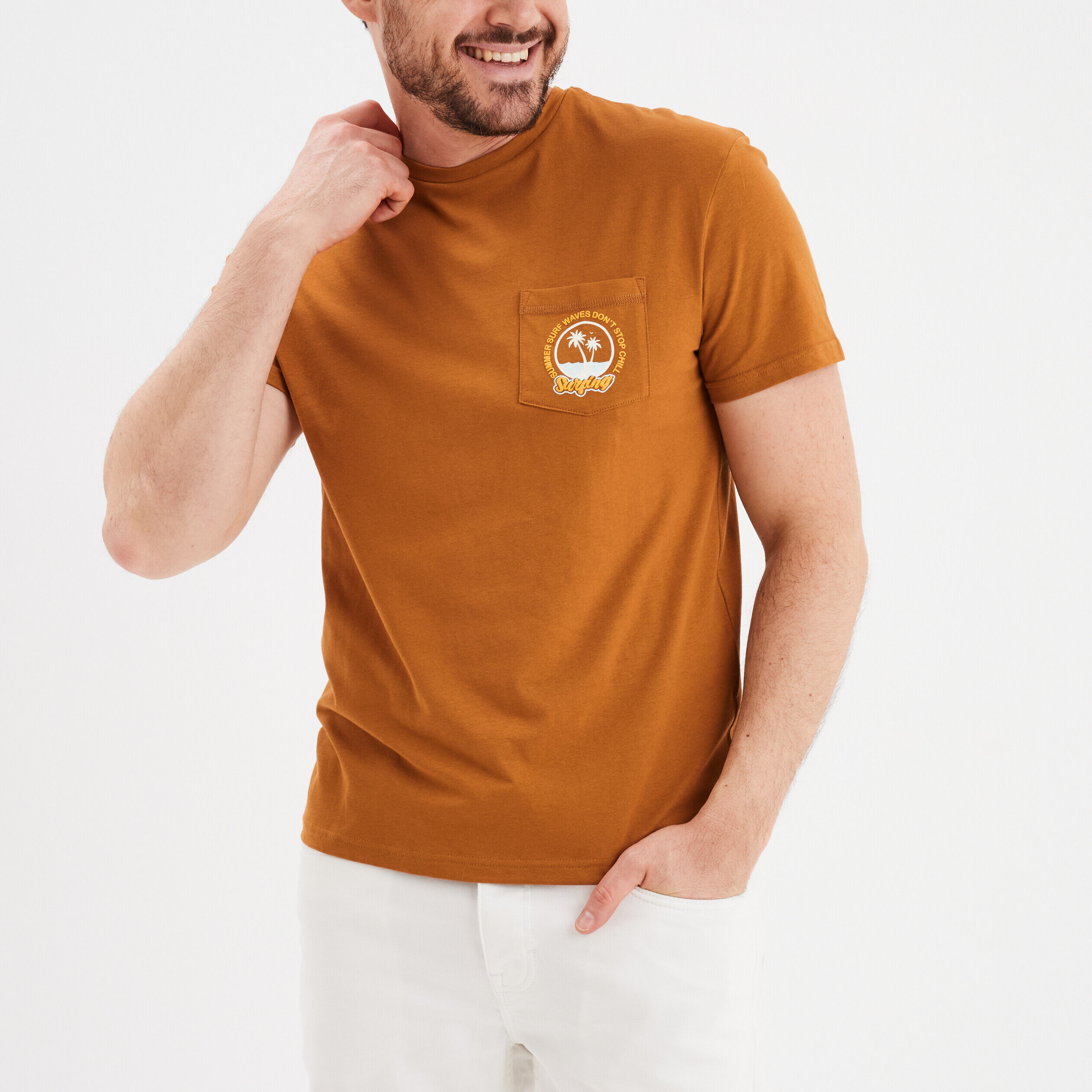 T-shirt manches courtes avec poche coton camel homme CREEKS