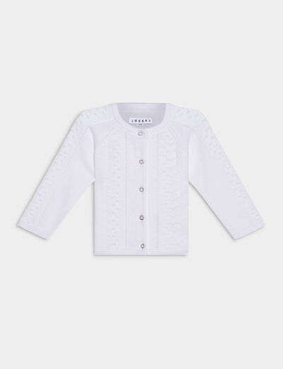 Gilet manches longues boutonné coton blanc bébé fille