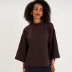 Top oversize col montant manches 3/4 marron fonc&eacute; femme