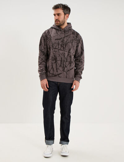 Sweat hoodie &agrave; capuche molleton taupe homme