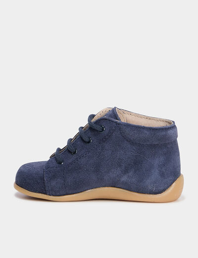 Bottillons cuir suédine semelle souple bleu marine bébé garçon