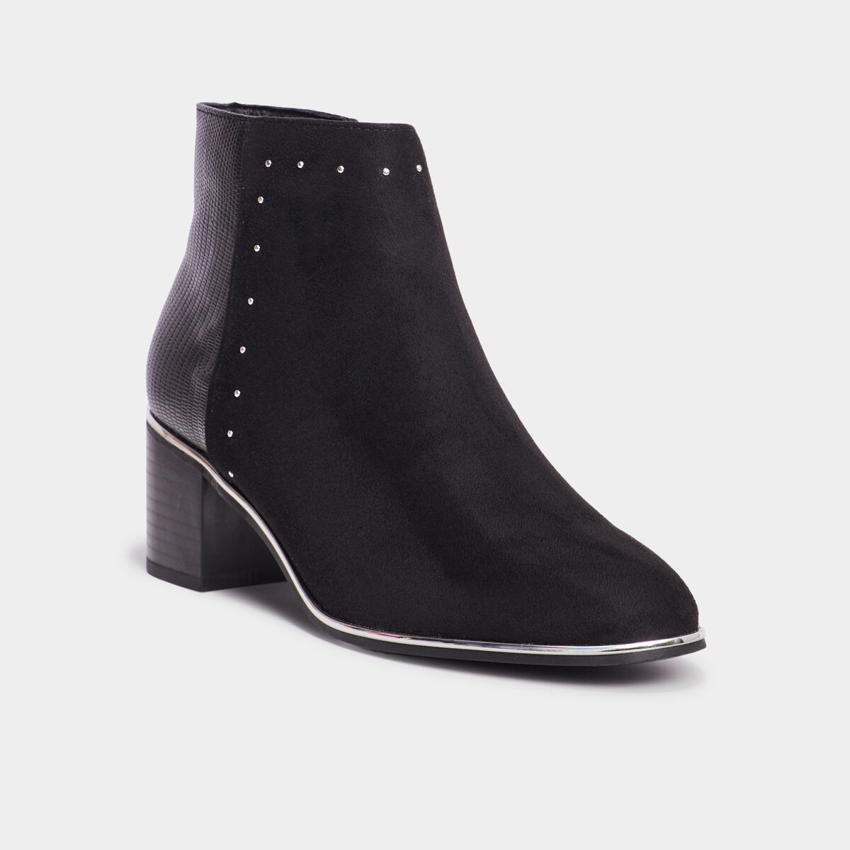 Bottines &agrave; talons bi-mati&egrave;res et clous noir femme