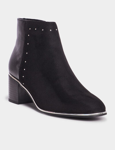 Bottines &agrave; talons bi-mati&egrave;res et clous noir femme