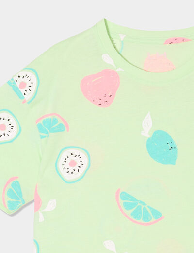 T-shirt col rond manches courtes coton vert anis fille