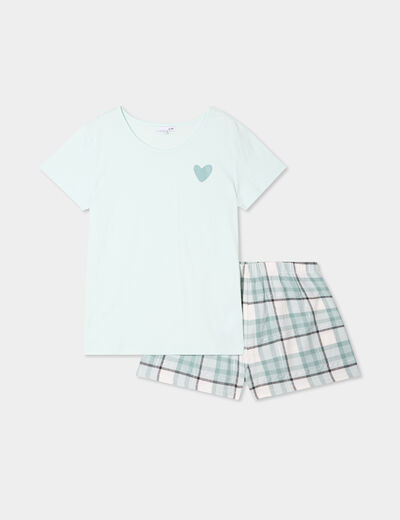 Ensemble pyjama short et t-shirt coton ecru femme