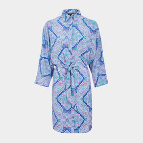 Robe chemise droite fluide ceinturée bleu femme