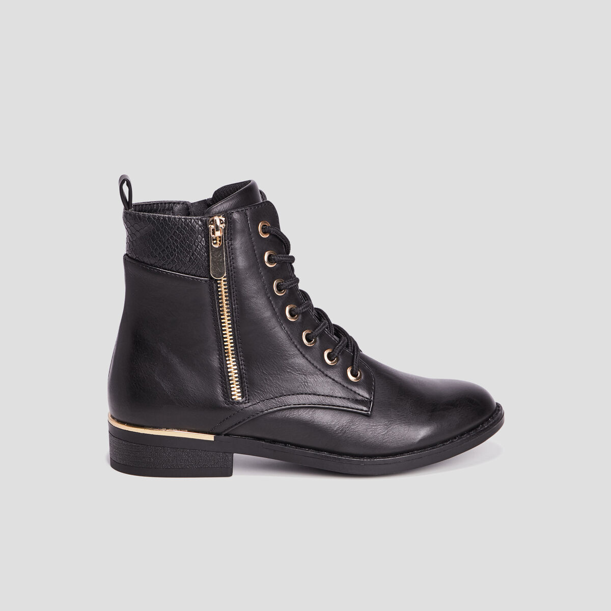 Bottines zipp&eacute;es d&eacute;tail talon noir femme