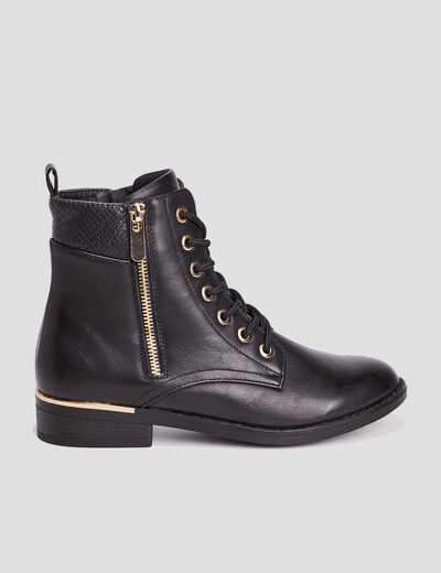Bottines zipp&eacute;es d&eacute;tail talon noir femme
