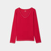 T-shirt manches longues col en V coton rose framboise femme