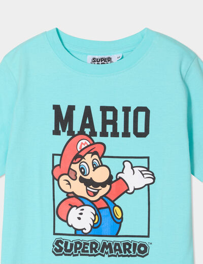 T-shirt manches courtes coton Mario bleu turquoise garçon