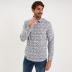 Chemise droite imprim&eacute;e manches longues ecru homme