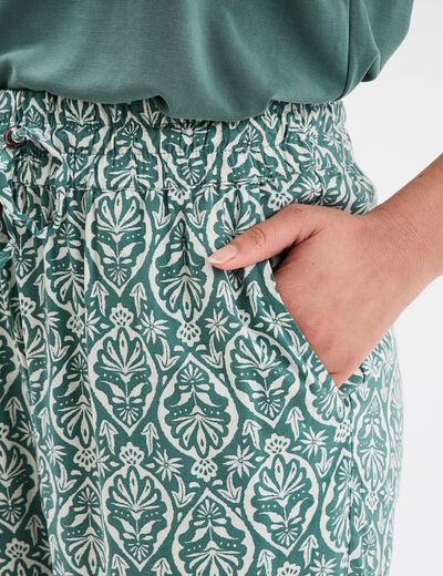 Pantalon fluide ceinture élastiquée vert turquoise femme