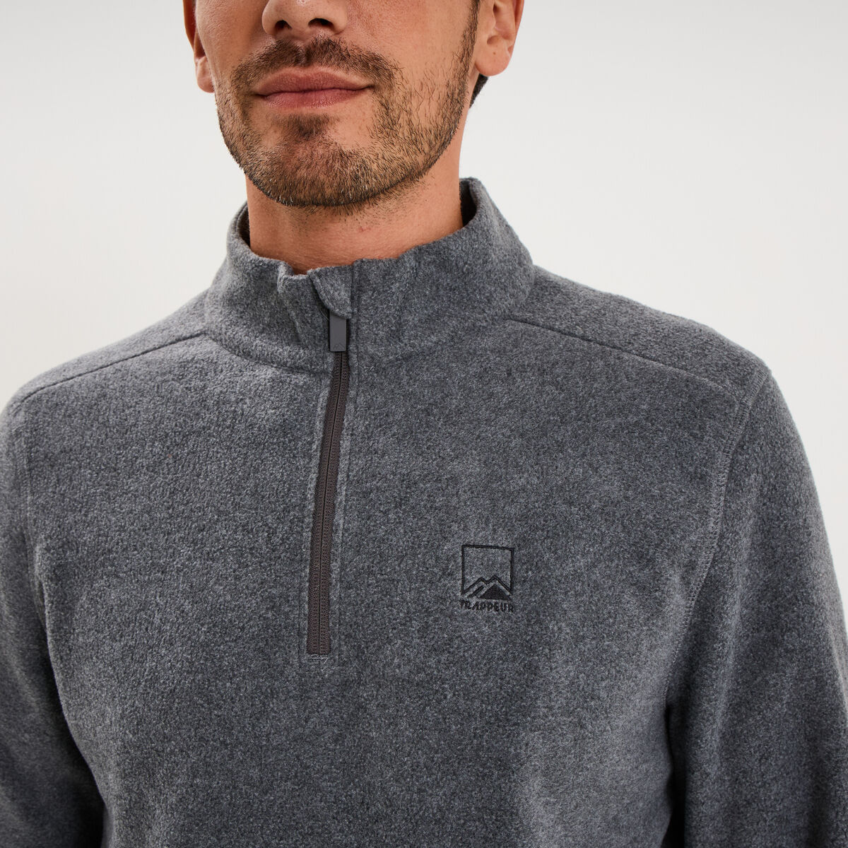 Sweat polaire col camionneur gris argent homme